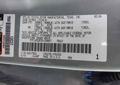 2024 Toyota Tundra Sr5 4Wd from USA, damaged, VIN 5TFLA5DB3RX180047